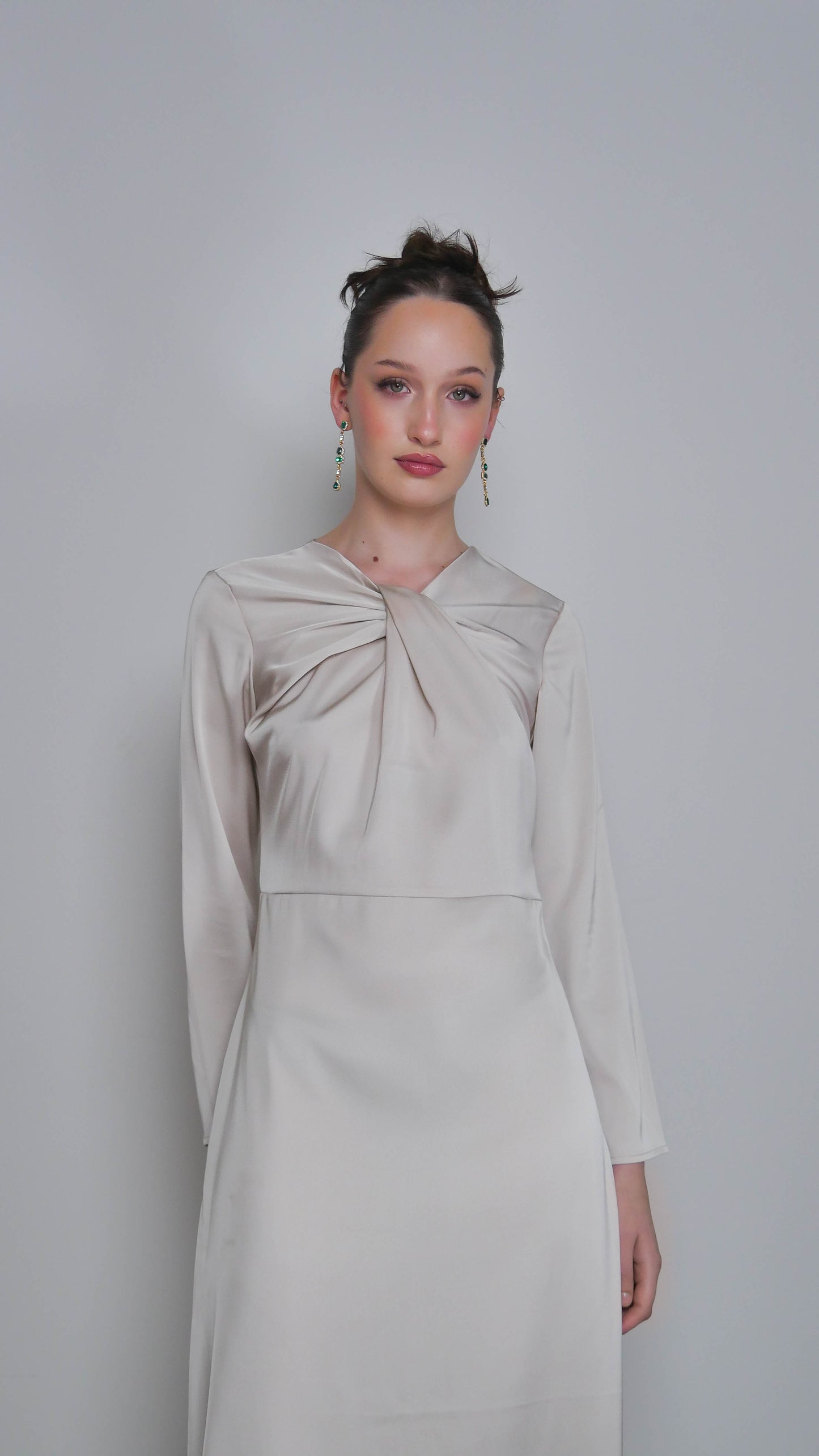 Aya - Twist Neckline Satin Dress