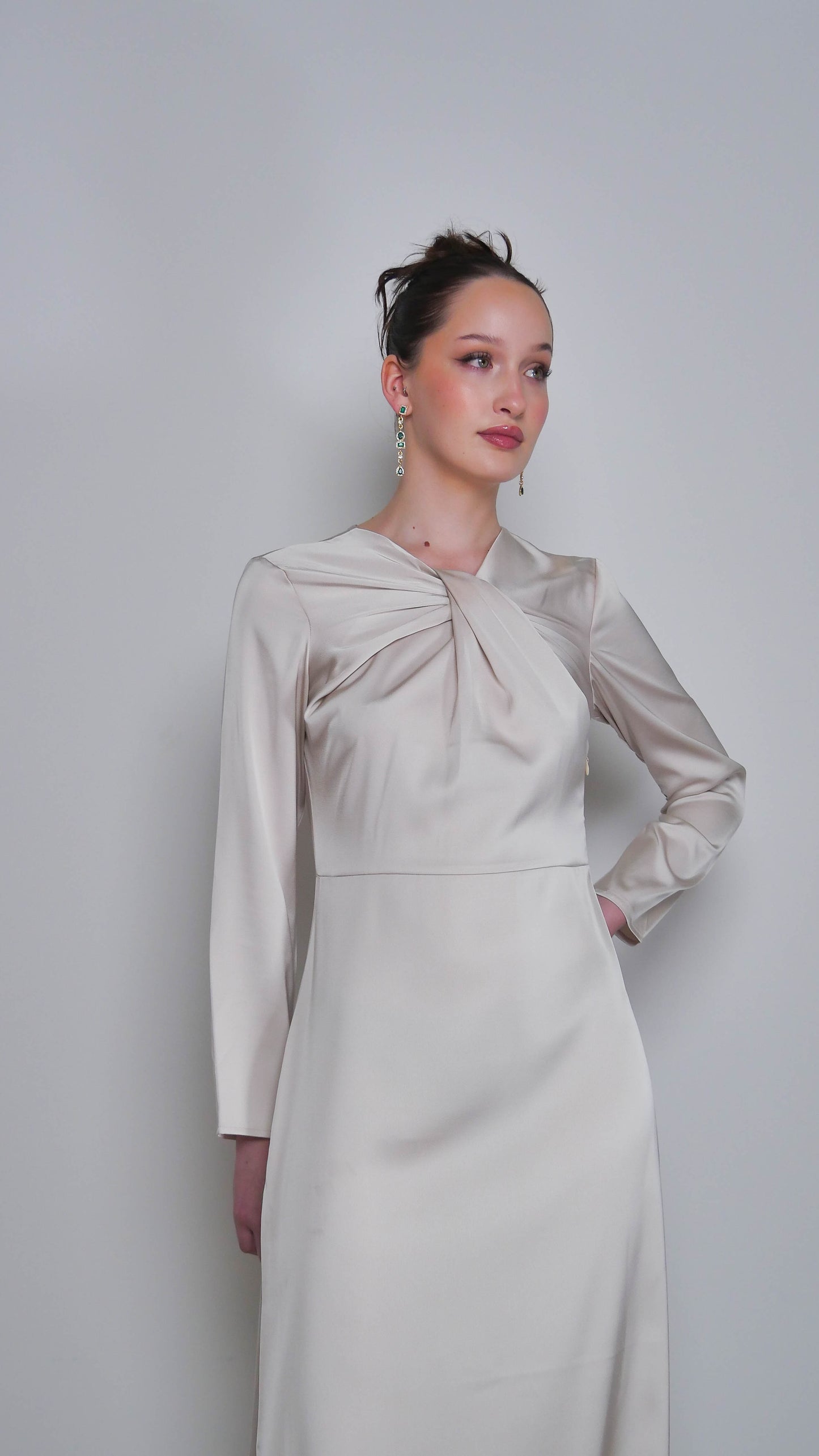 Aya - Twist Neckline Satin Dress