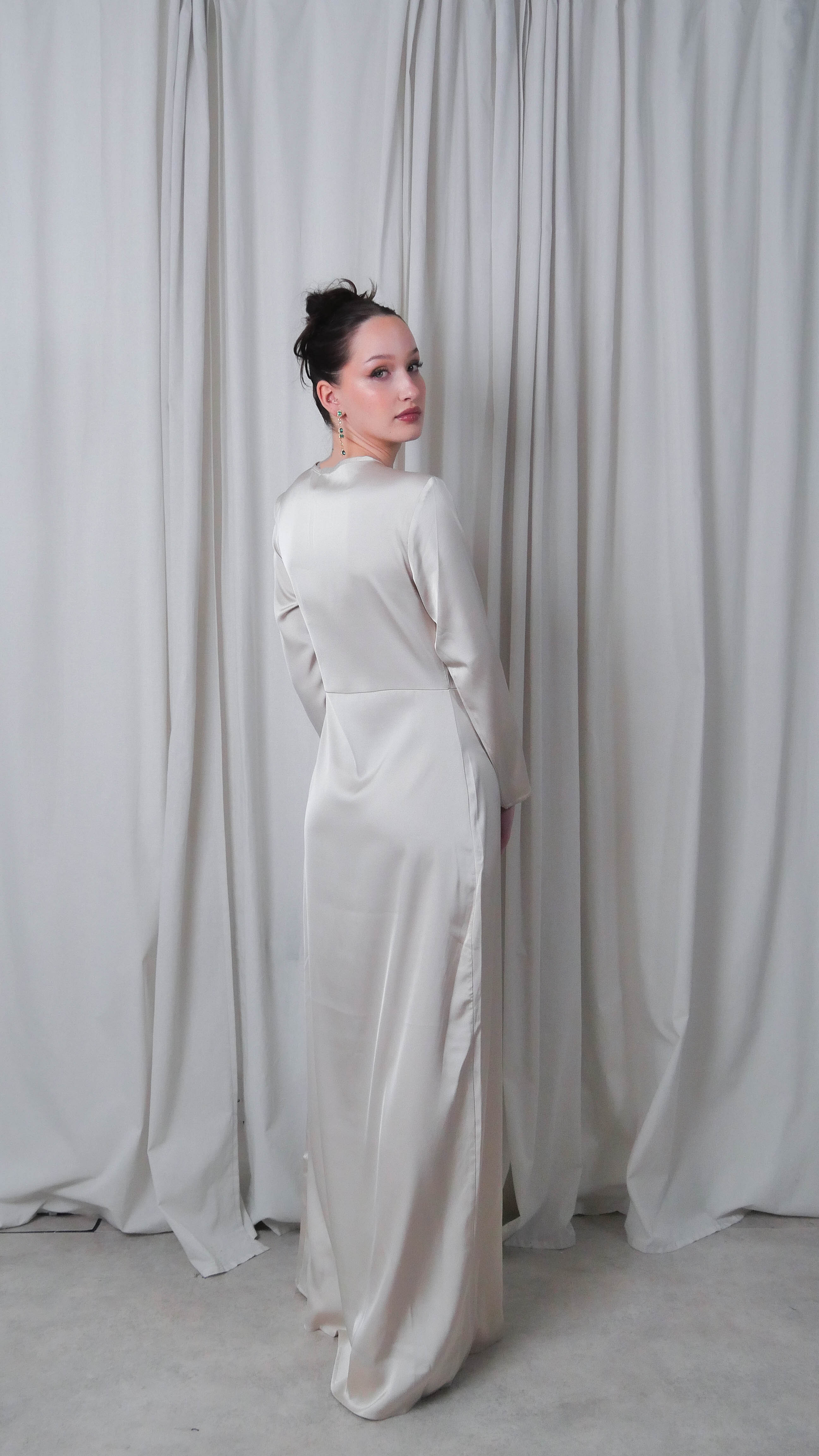 Aya - Twist Neckline Satin Dress