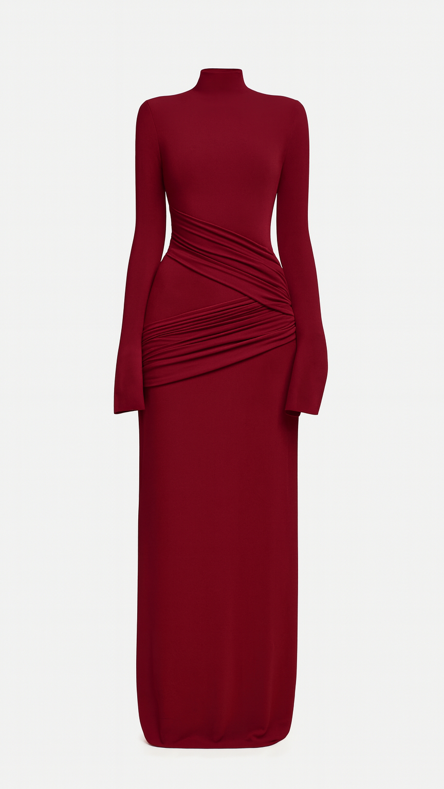 Red dress with long sleeves on a white background