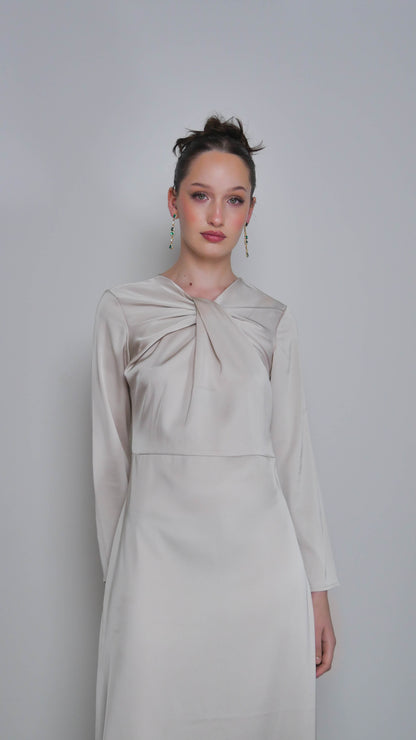 Aya - Twist Neckline Satin Dress