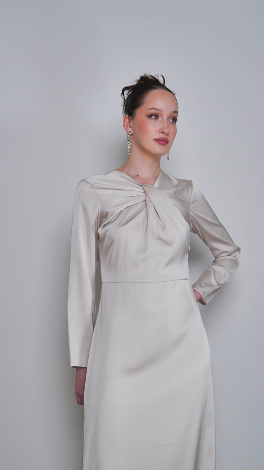 Aya - Twist Neckline Satin Dress