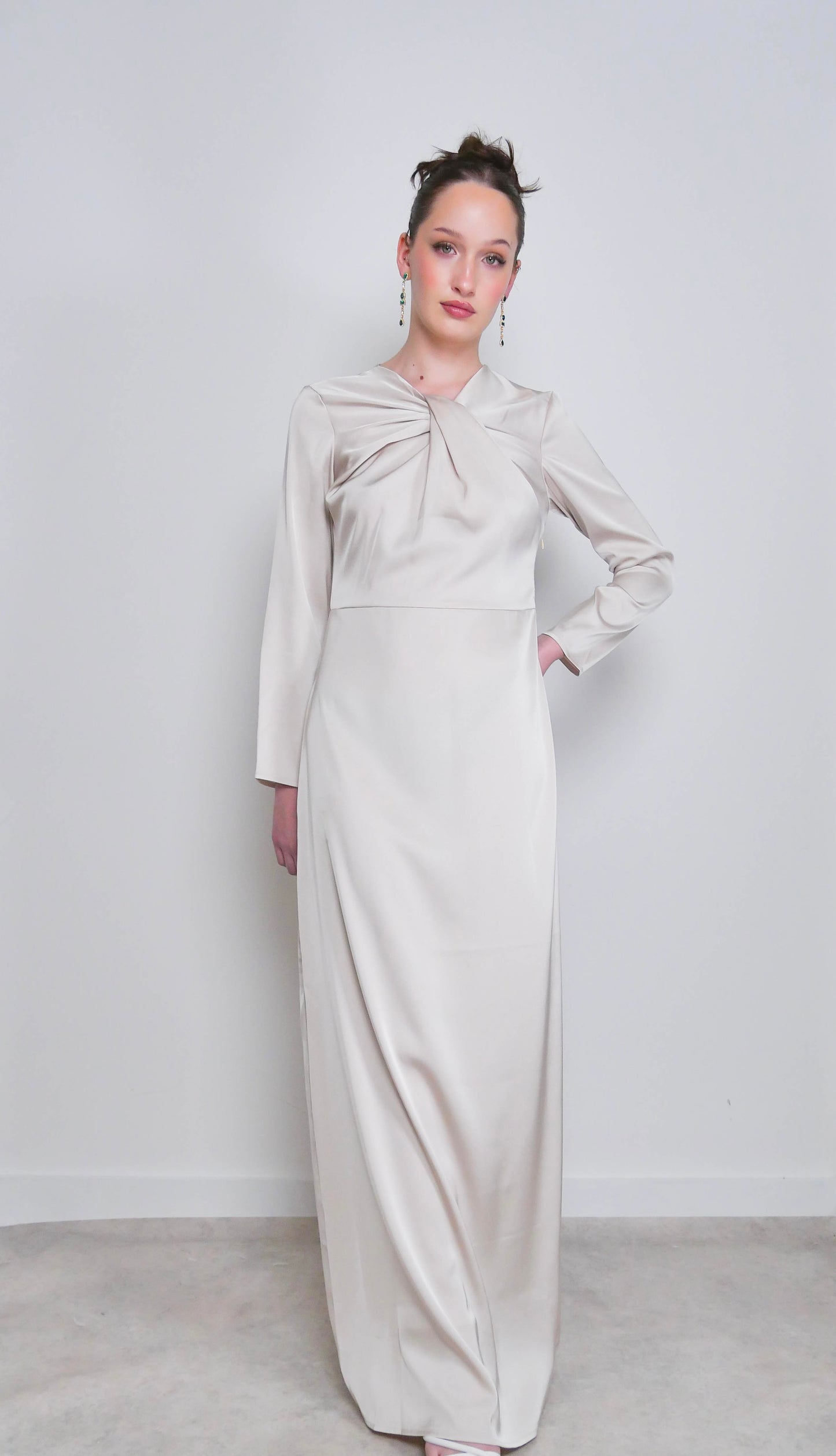Aya - Twist Neckline Satin Dress