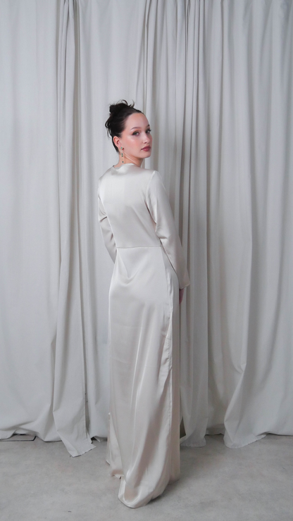 Aya - Twist Neckline Satin Dress