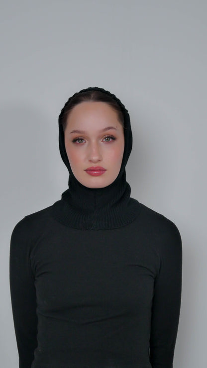Chunky Ribbed Black Balaclava Snood