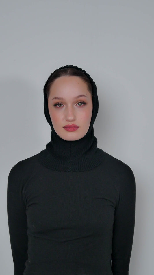 Chunky Ribbed Black Balaclava Snood