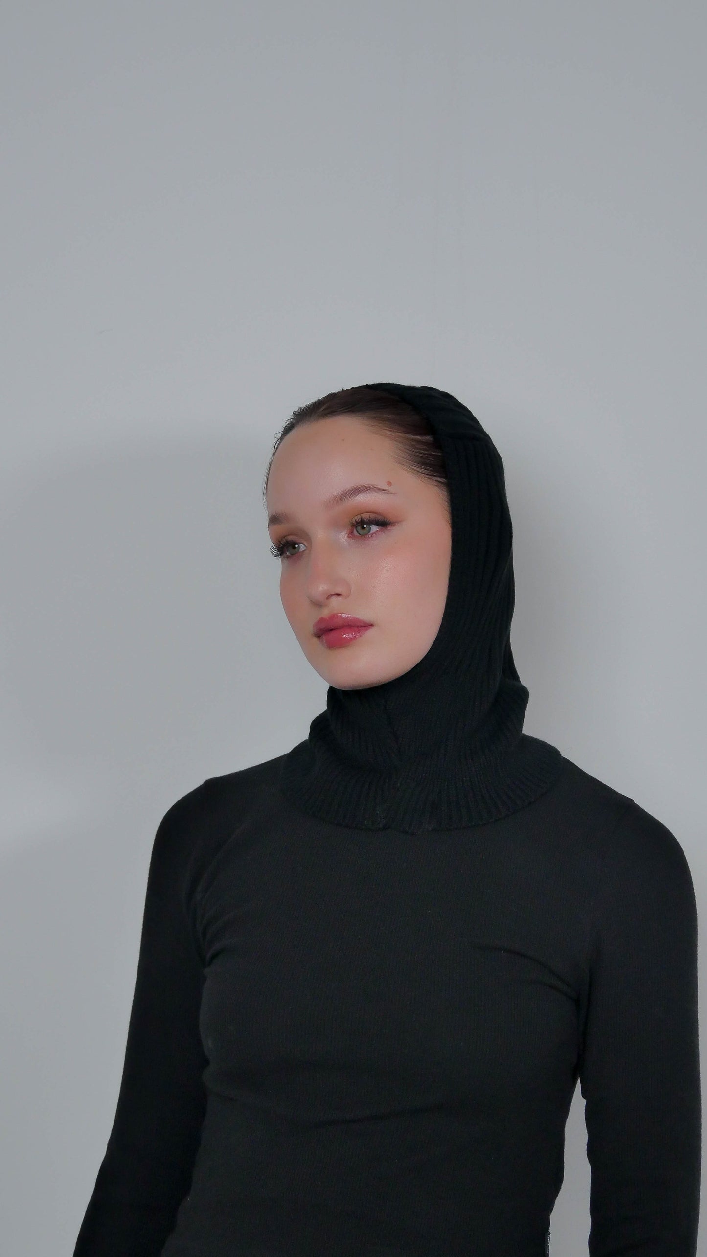Chunky Ribbed Black Balaclava Snood