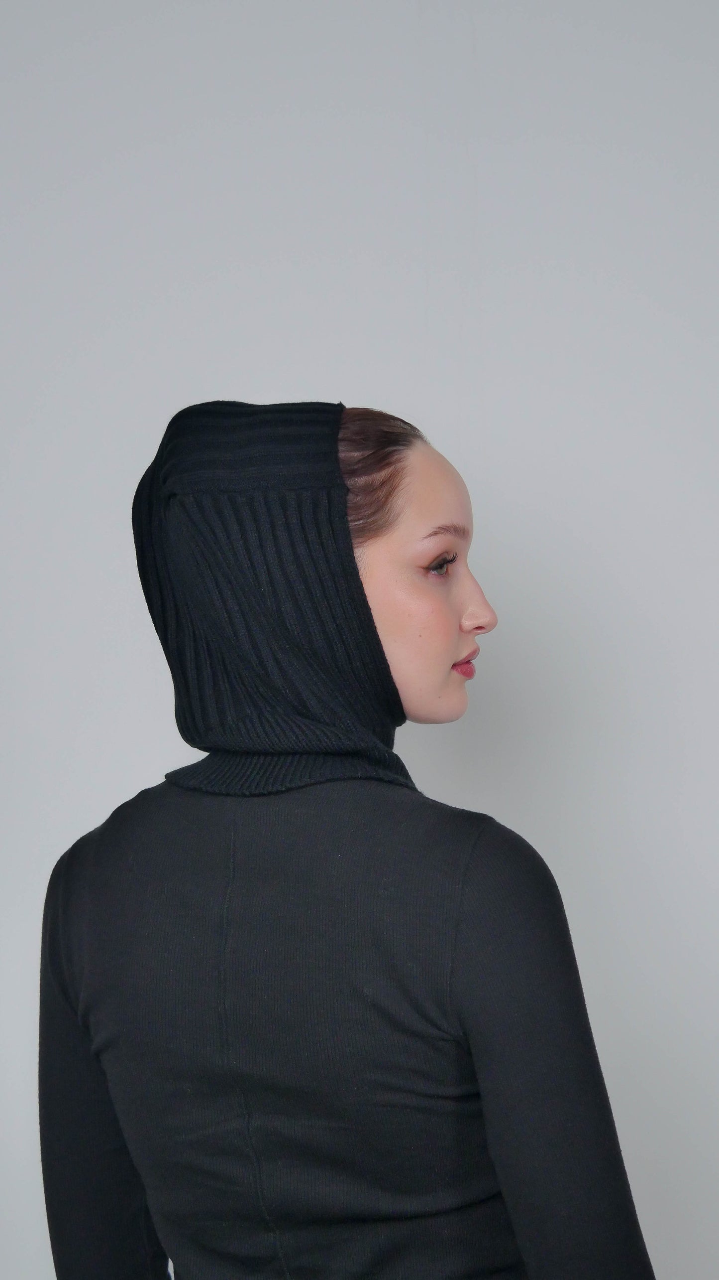 Chunky Ribbed Black Balaclava Snood